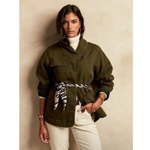 Banana Republic Linen Blend Essential Cargo Camo Green Jacket Size XS